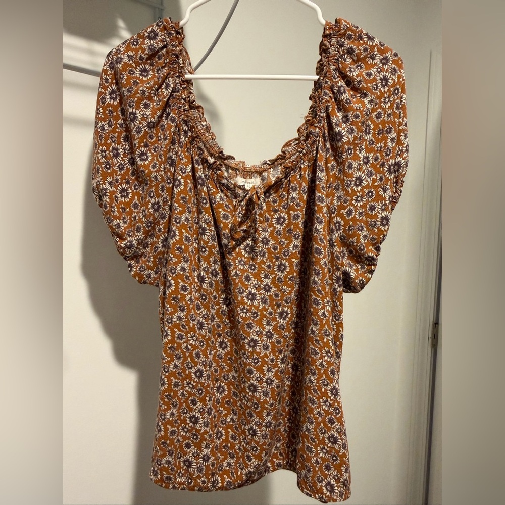 Maurices Brown Floral Puff Sleeve Blouse